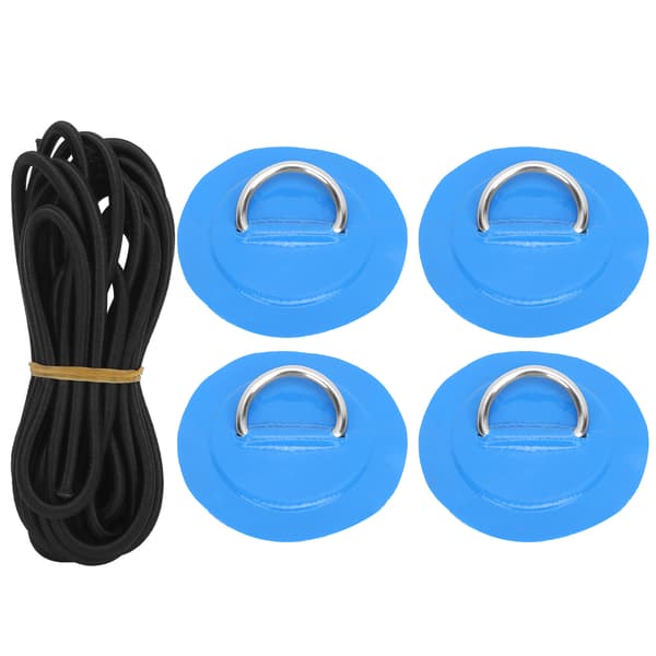 4 st PVC-lapp med elastiskt rep, D-ring, bungee-snöre, rostfritt stål, D-ring, blå