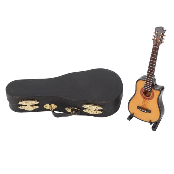 Miniatyr Elektrisk Gitarr Modell i Lind och Metall, Mini Musikinstrument Ornament 13cm Cutaway Gitarr