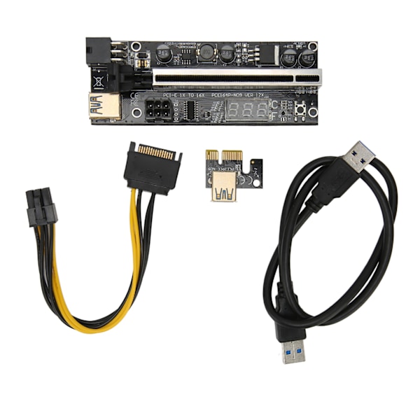 PCIe Riser Adapterkort 1X til 16X Dobbel 6Pin Temp Sensor USB3.0 Strømkabel Mining Riser Kort for grafikutvidelse