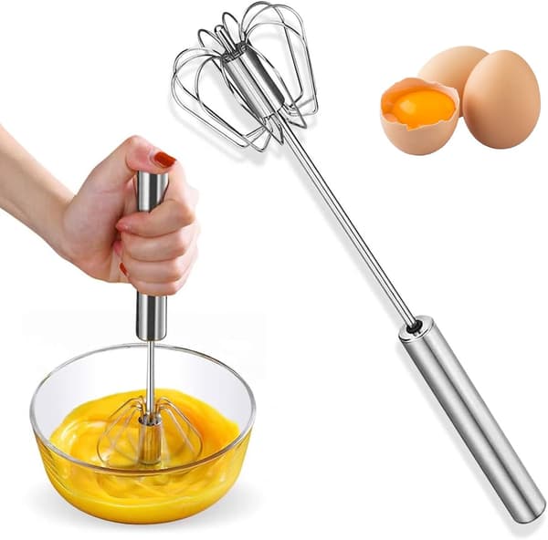 1 stk halvautomatisk eggvisp i rustfritt stål, multifunksjonell eggvisp til kjøkken, håndtrykk roterende eggvisp, for visping, omrøring