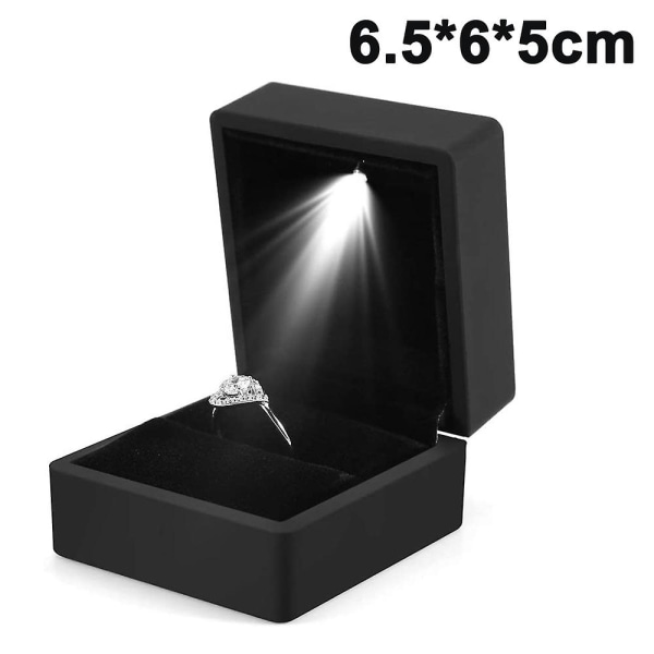 Led Upplyst Ring Box Case Ring Presentfodral Vigselring Smycken Display Förpackning Organizer Förvaringshållare För Förlovning Bröllopspresent