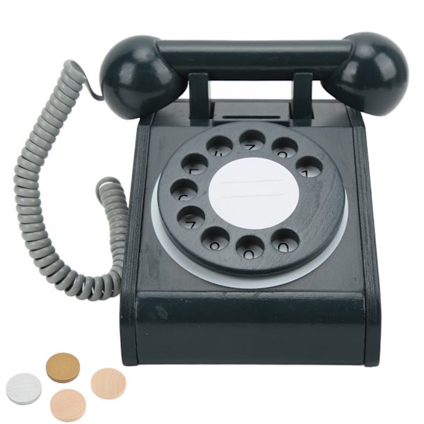 Simuleringstelefon för barn Rosa gammaldags vridbar urtavla telefon retrodesign träsimulering retro urtavla Svart