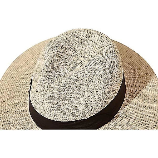 Laaja-reunainen olki Panama Fedora -rantahattu vyöllä - UPF50+ Khaki