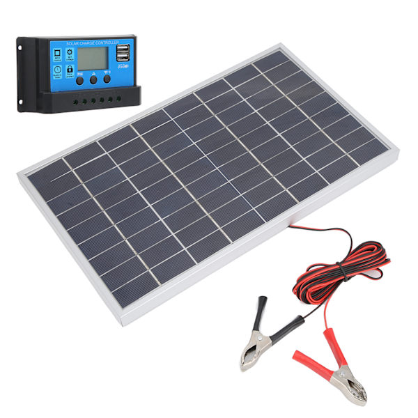 15W 18V polykristallin solpanel 12V/24V PWM Solar Controller 2st LED-lampa för bilar husbilar Fartygsbatteriladdare (20A)
