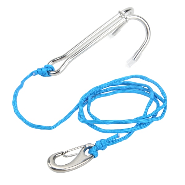 Dykkekroge Rustfrit Stål Dobbelt Reef Hook med Spiral Coil Lanyard til Undervandsaktiviteter Dykkere Sikkerhed Blå