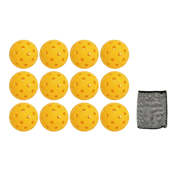 12 st 74 mm 40-håls Pickleballs i PE-plast med hög elasticitet för utomhusbruk, gula