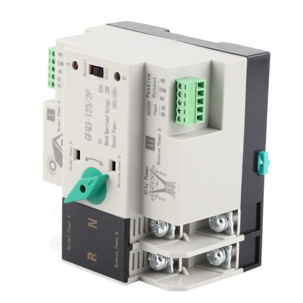 Dual Power Automatisk överföringsströmbrytare 2P Millisecond Snabbväxling Timing Controller AC230V 50/60Hz PV till nät 63A
