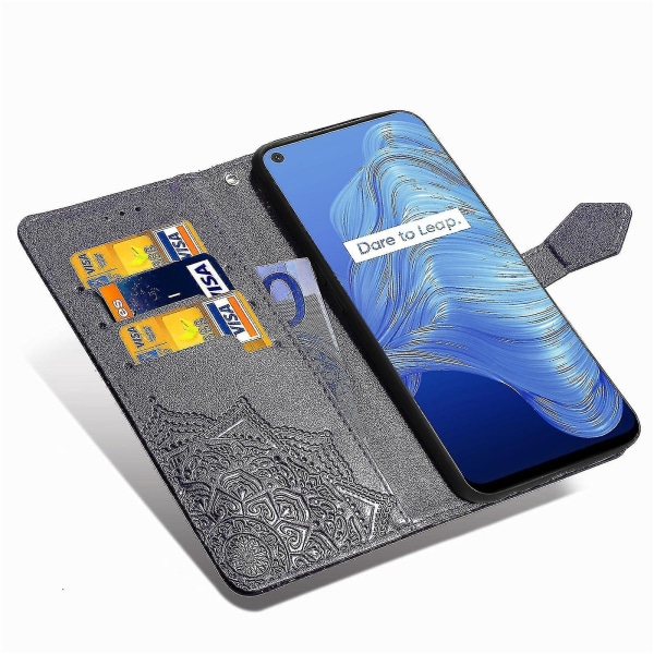 Realme V5 5g etui Lær lommebokdeksel Emboss Mandala Magnetic Flip Protection Støtsikker - Fiolett