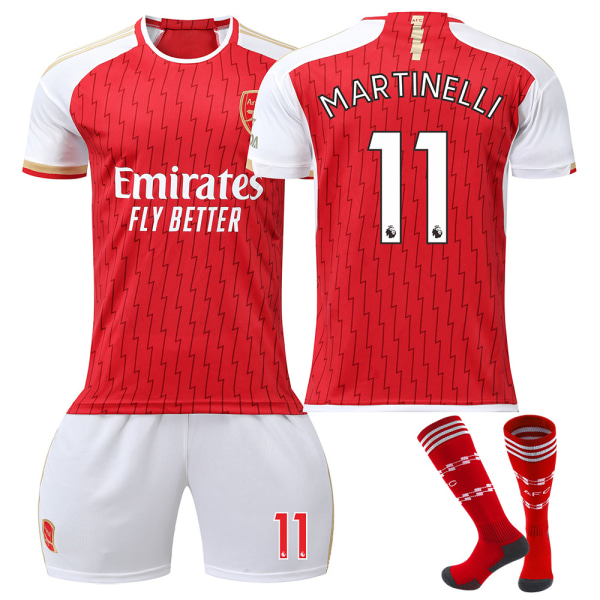 23-24 Arsenal hjemmefodboldtrøjesæt 7 Saka 8 Odegaard 9 Jesus 11 Martinelli-trøje + Fodboldbeskyttelse Knæbeskyttelsesudstyr XL NO.7