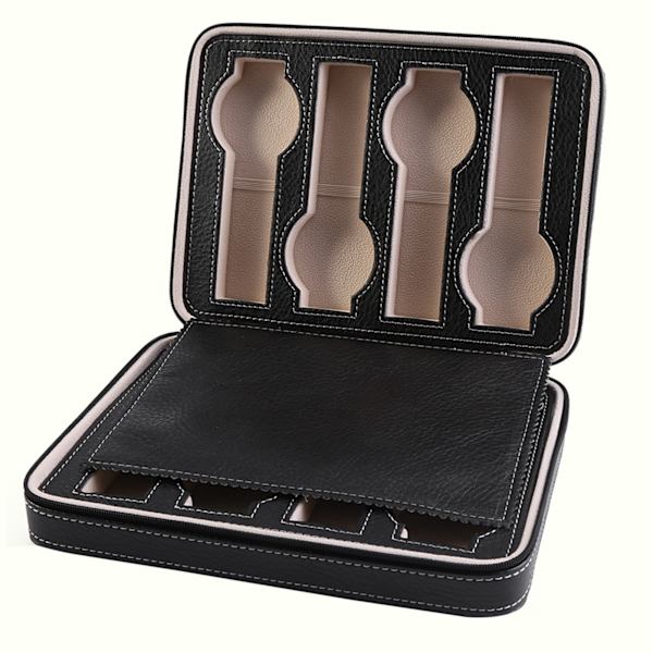 1Pc 8 Grids Watch Display Förvaringslåda Bärbar dragkedja för resesamlarfodral Organizer (svart)