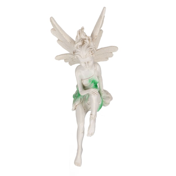 Sittende Fe-Skulptur i Harts Håndmalt Realistiske Detaljer Beskyttende Belegg Søt Fairy Statue for Hagedekorasjon