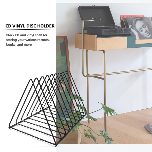 2 Pack Triangle Desktop Magazine File Book Rack, 9 Slots Metal Vinyl Record Holder Stand Rack