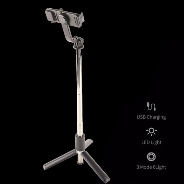 6 i 1 Trådlös Bluetooth Selfie Stick Justerbar Roterbar Telefonhållare Handhållen Selfie Stick Stabilisator