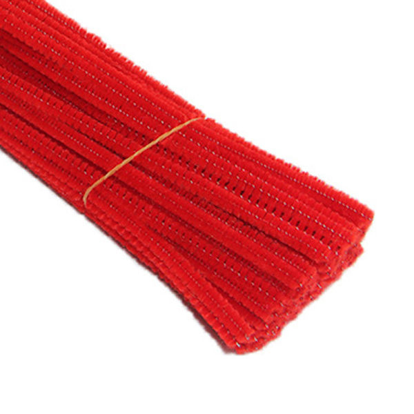 100 st Piprensare Flexibla Böjbara Enfärgade Polyester Chenille Stjälkar DIY Barns Tidiga Utbildning Handgjorda Leksaker Röd