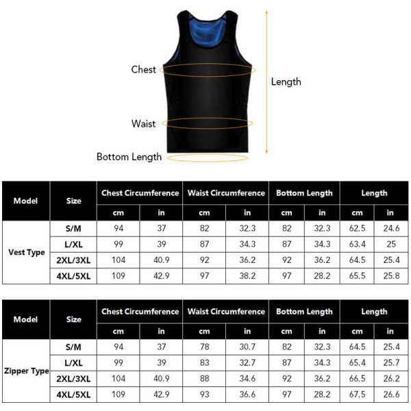 Herre talje-trænervest Lynlås træningsvest Body Shaper Suit Shirt Tanktop Slank vægttabs-trænervest, model:Zipper SM