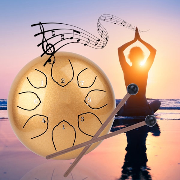 6 tum C Key Tongue Drum Handpan Trumma Trumsticks Slagverksinstrument med bärväska (Gyllene)