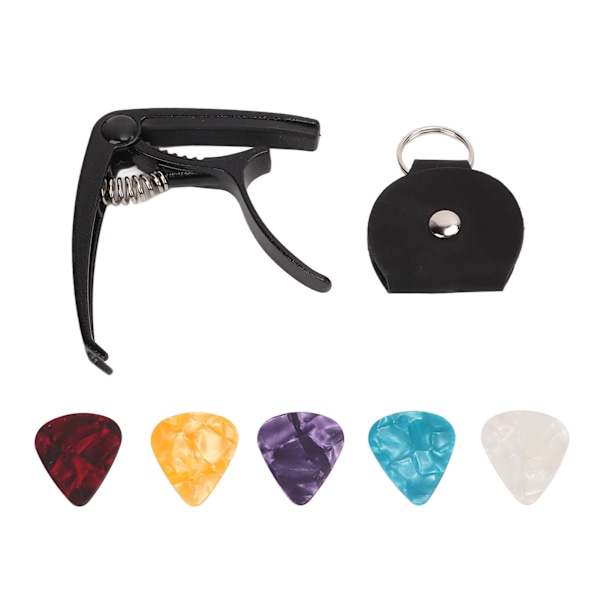 Gitarr Capo Stark fjäder Universal Metal Akustisk Elgitarr Ukulele Capo med 5 st Picks och förvaringsväska