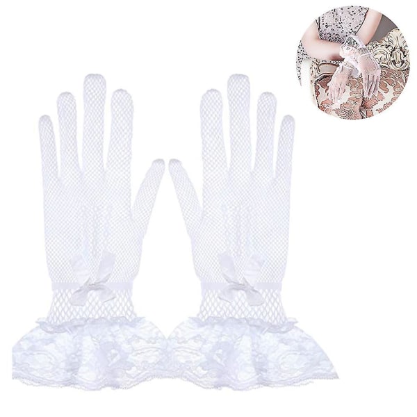 1 par blondehandsker til kvinder Elegante korte handsker med høflighed sommerhandsker White