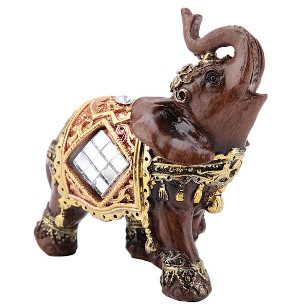 Lucky Feng Shui Trækorn Elefant Statue Skulptur Rigdom Statuette Gave Hjemindretning (S)