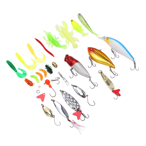 Fiskesæt med Bløde og Hårde Lokkedyr Tackle Kit Minnow Popper Crank Frø Lokkedyr Krog til Bas Gedde Fiskeri