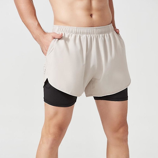 Mænds Hurtigtørrende Sports Shorts med Dobbelt Lag - Cremehvid
