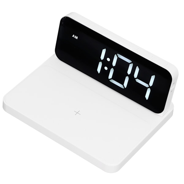 Väckarklocka Trådlös laddare Vit USB-utgångsgränssnitt Snabbladdning LED-display Justerbar volym Elektronisk utrustning