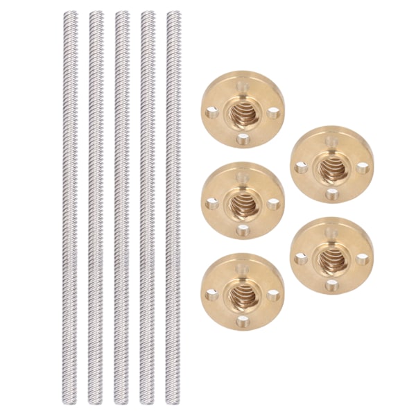 5 set 3D-skrivare T8x8 blyskruv Mässingsmutter Hög hållfast noggrann trapetsformad blyskruv