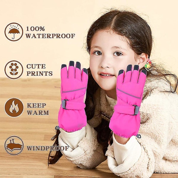 Barn Vinterhandske Pojkar Flickor Snow Ski Vattentäta handskar för tonåringar Fleecefoder Pink