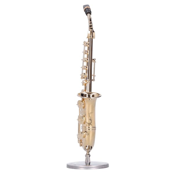 Miniatyr kobber saksofonmodell med stativ Mini musikkinstrument ornament gaver