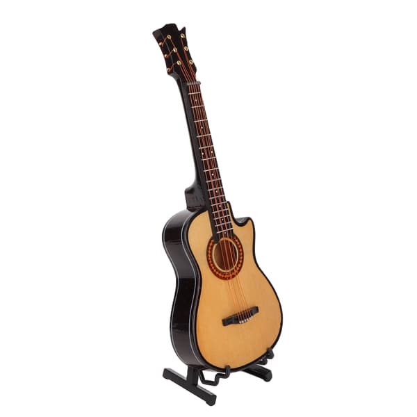 Miniatyr gitarrmodell Trä Minimusikinstrument Gitarrkopia med stativprydnadL