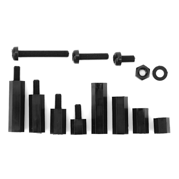 310 st kartong M3 Nylon Skruvmutter Bricka Hane Kvinna Standoff Sortiment Kit (svart)