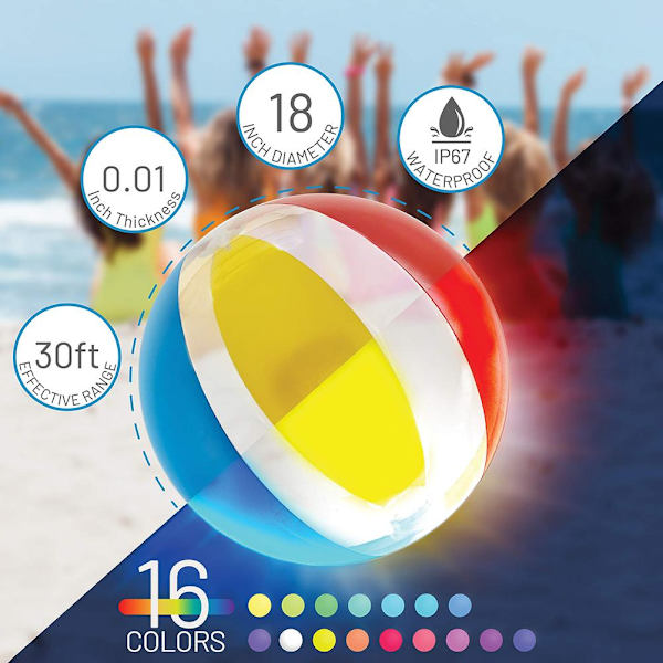 Uppblåsbar LED Light Up Beach Ball Fjärrkontroll 16 ljusfärger Ball Pool Spel för vuxna Barn för Beach Pool Party