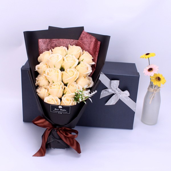 Presentförpackning bukett med 18 tol roser, kreativ present tvål bukett som present (18 champagne farge),HANBING