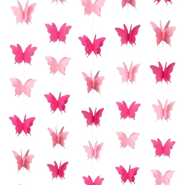 5 Fjärilshängande girlanger 3D Papper Färg Flagga Festdekoration Bröllop Baby Shower Heminredning Rosa 3m