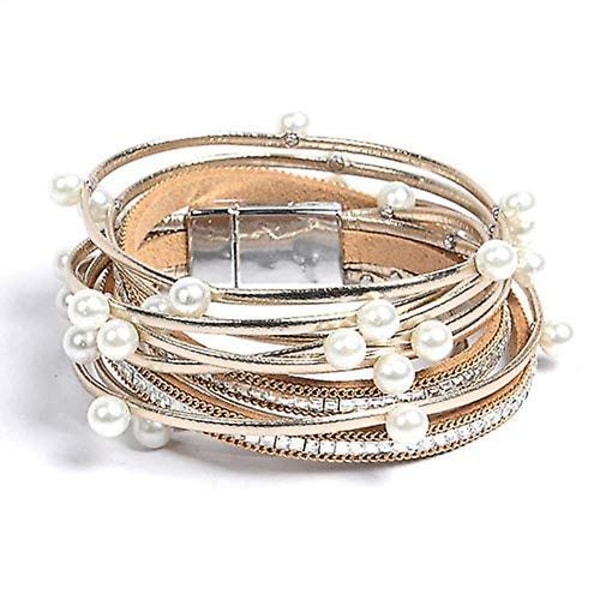 Læder Wrap armbånd til kvinder - håndlavet lås armbånd armbånd med perle perler krystal armbånd smykker gave