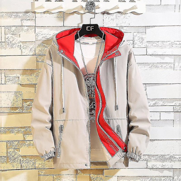 Plus Size Men's Beige Spring Autumn Bomber Jacket Casual Fashion