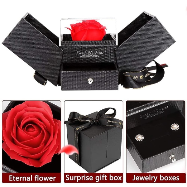 Rose Smycken Presentask Konserverad Rose Presentbox med papperspåsar och gratulationskort Present till fru eller flickvän