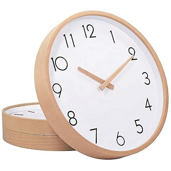 Solid Wood Nordic Wall Clock, Simple Design, Silent Sweep Literary Style