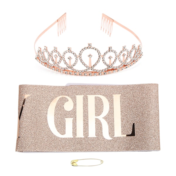 Syntymäpäivä Tiara Tytön Rose Gold Crystal Syntymäpäivä Kruunu Tiara ja Vyö Koriste Lahja Juhliin