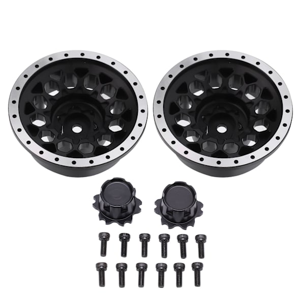 2 stk RC Hjulnav Felg Profesjonell Aluminium Legering Hjulnavsett for Axial SCX6 1/6 RC Bil Svart