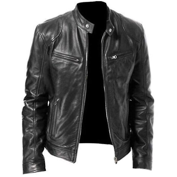 Sort Kunstlæder Biker Motorcykeljakke til Mænd (Størrelse 4XL)