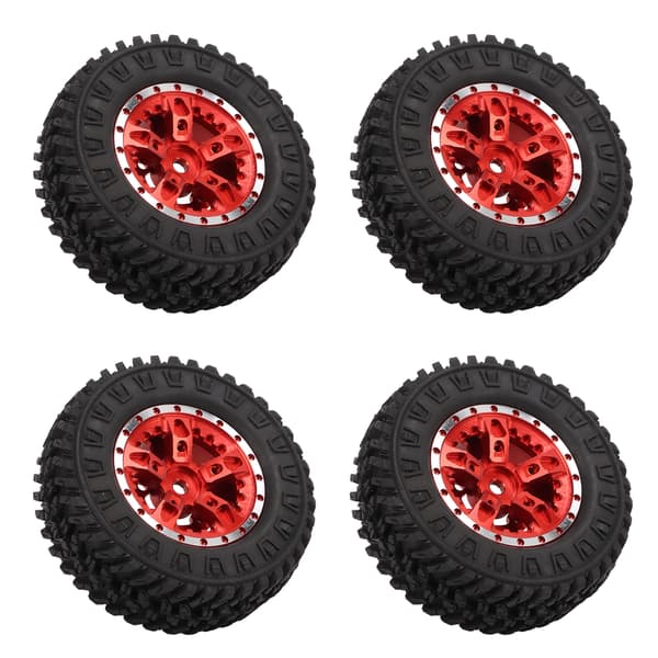 4 stk. 55mm For- og Baggummidæk med 5-eget Metalfælg til Axial SCX24 1/24 RC Bil Rød