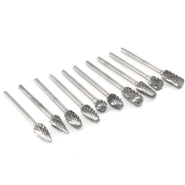 10 stk 1/8 tommer (3 mm) skaft Tungsten stålkarbid roterende filer Skæring grader Bits til træ metal skæring gravering slibning