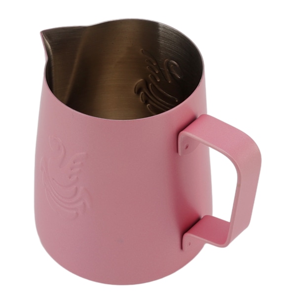 Melkeskummende kanne Multipurpose 304 rustfritt stål kaffekanne med håndtak for melkekaffe 420 ml rosa