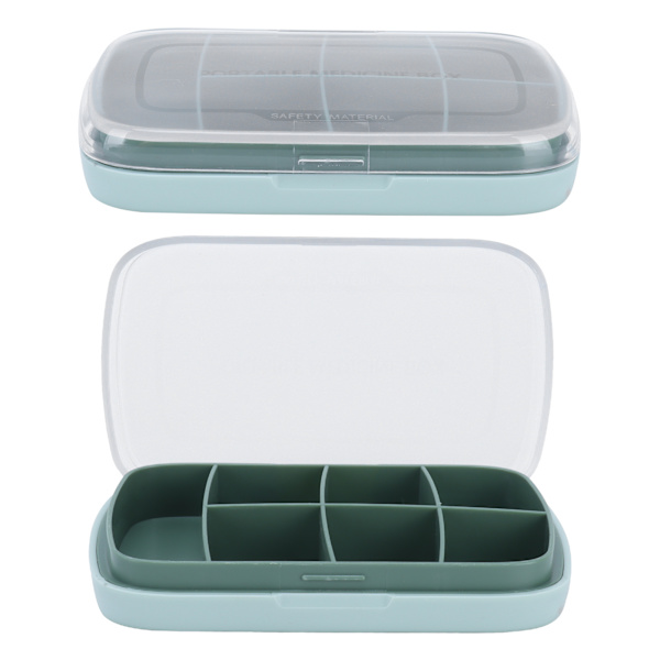 Bärbar förseglad tablettlåda 7Grid Large Capacity Medicine Container Grön för resor