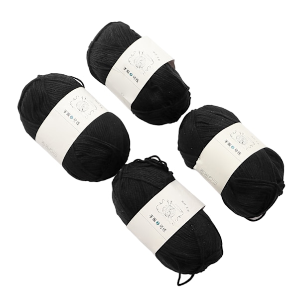 4st bomullsgarn 3 mm ren elegant färg Mjuk elastisk Hudvänlig Andas stickgarn för kläder Mössa Halsduk Svart