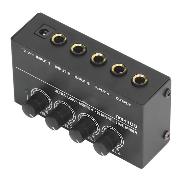 4-kanals Mixer AC 100V‑240V Sort Ultra Lav Støj 4-kanals Kompakt Mixer til Guitarer Bas Keyboard EU Stik