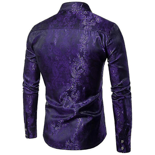 Cashew Flower Broderad Kavajshirt - Herr Långärmad (Lila)