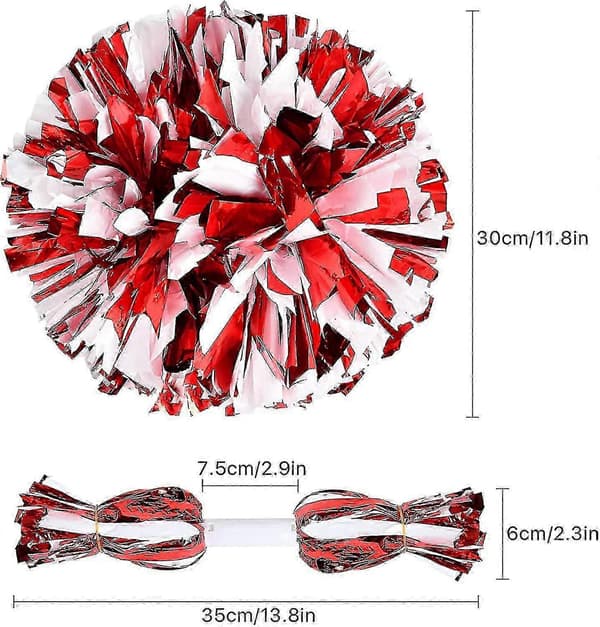 4 st cheerleading-pompoms till cheerleader-kostym för kvinnor, 2 par cheerpompoms Red White1