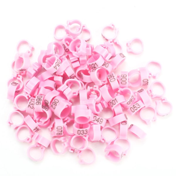 100 stk/pose 8MM 001-100 nummererede plastikduve fugle benbånd Ringe (rosa)